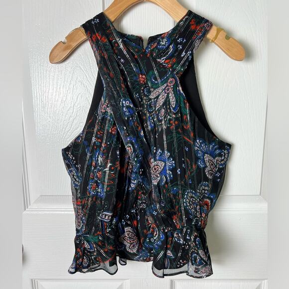 Veronica Beard Womens Silk Metallic Floral Black Open Back Multi Kailani Top 8 - Picture 3 of 10